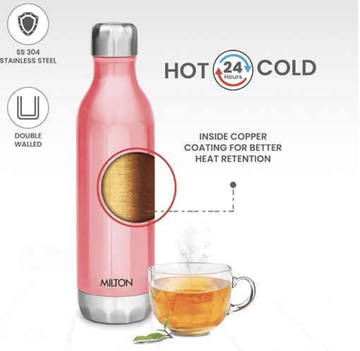 Milton Bliss 900 Thermosteel Vaccum Insulated 24 Hours Hot & Cold Water Bottle, 790 ml, Pink - Image 2